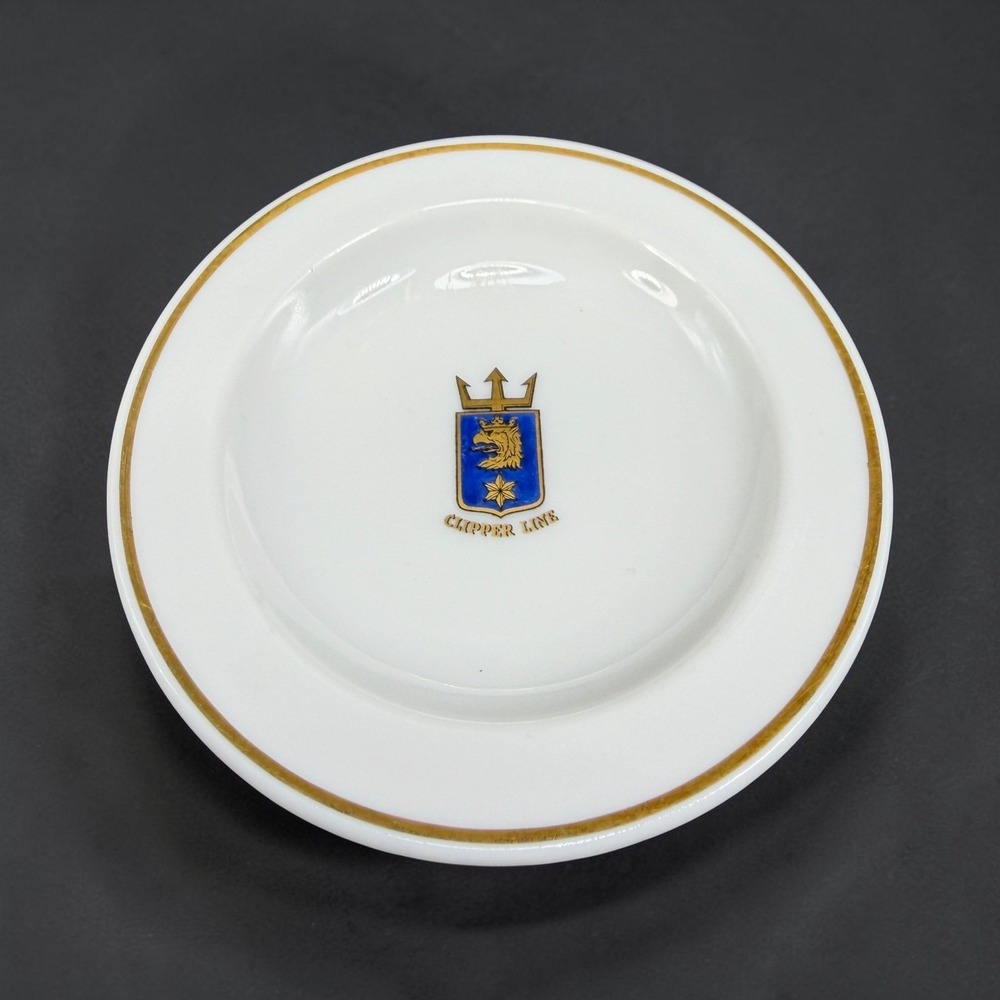 Rorstrand Sverige Clipper Line Porcelain Butter Pat Coaster‎ White Gold Trim 3in